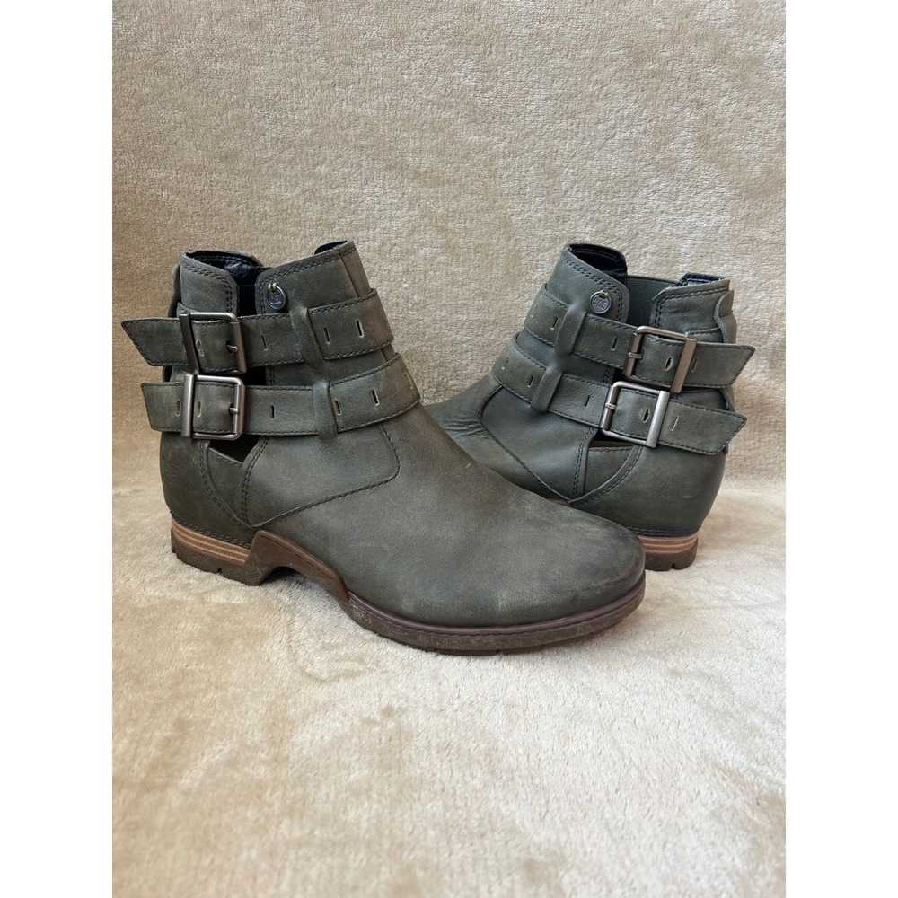 Caterpillar Womens 9 Lonesome ankle boots olive-grey leather upper buckle straps